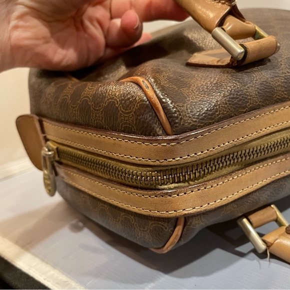 Used Celine Macadam Beige Brown Leather VTG Boston Satchel Bag Purse Authentic! - Picture 13 of 16